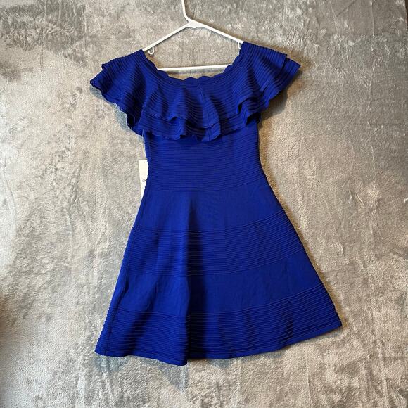 ELIZA J Off The Shoulder Fit & Flare Dress Size Small Blue New - Picture 4 of 7